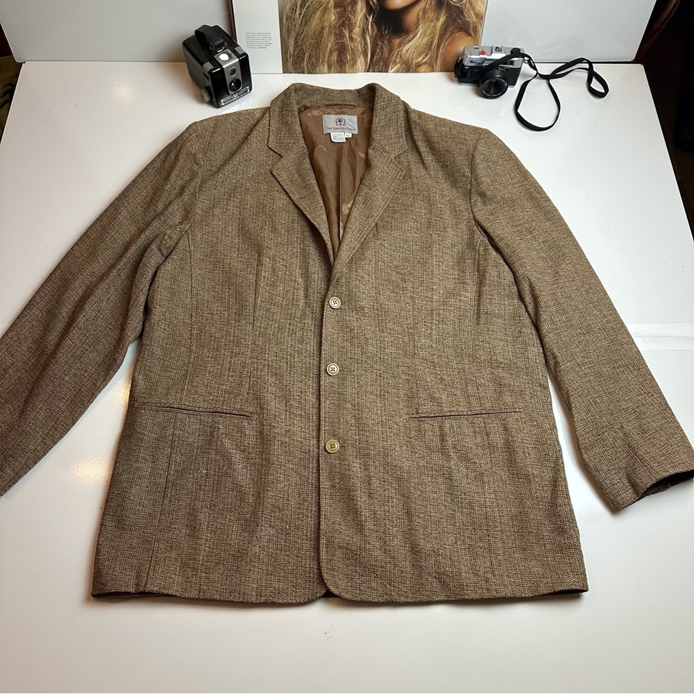 Vintage Territory Ahead 100% Silk Textured Sport Coat Blazer Tan L Quiet Luxury